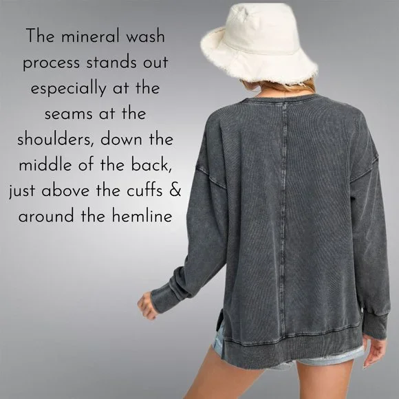 EASEL "All Smiles"  Mineral Washed 100% Soft Cotton Terry Knit Tunic Side Slits - Picture 2 of 11